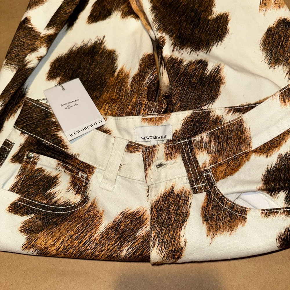 WeWoreWhat Brown & White Cow-Print Straight Leg Jeans